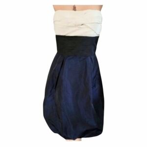 BCBG MAX AZRIA Blue Black and Cream Colorblock Strapless Prom Dress Size 6